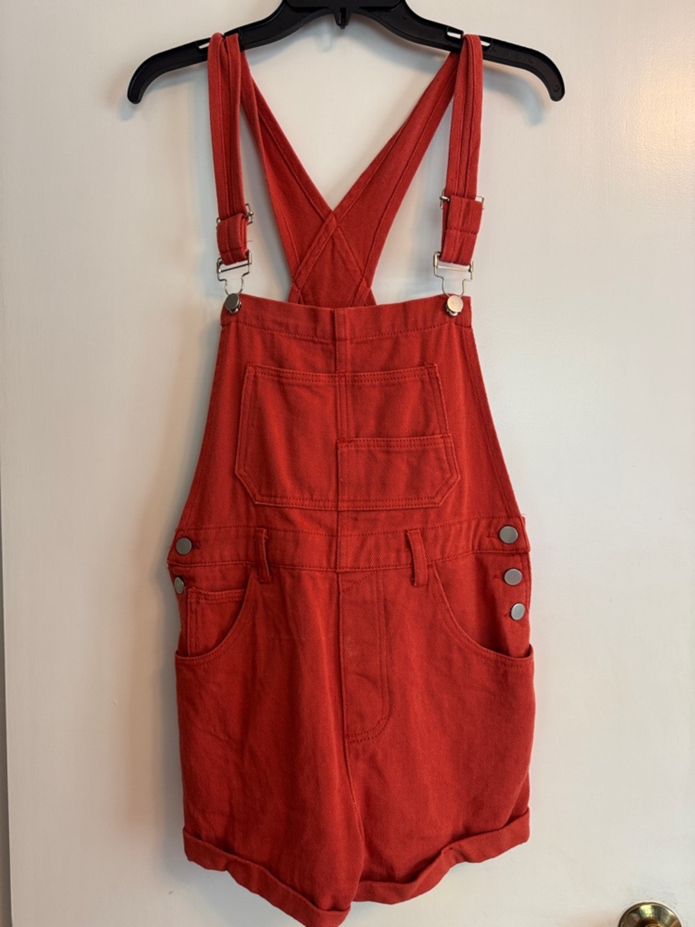 Red Short Denim Overalls Romper